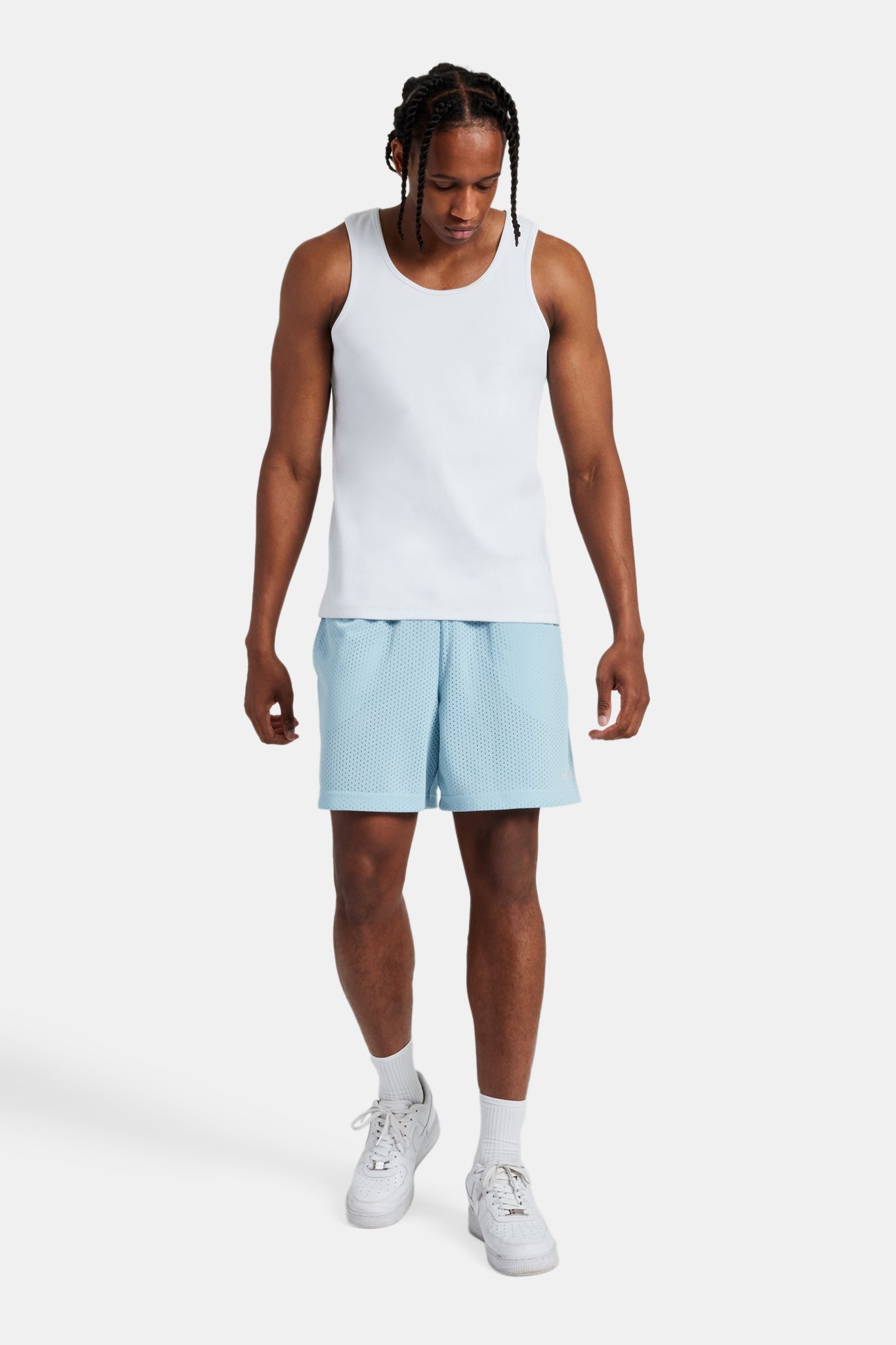 AmalfiGold Embroidered Mesh Short - Light Blue