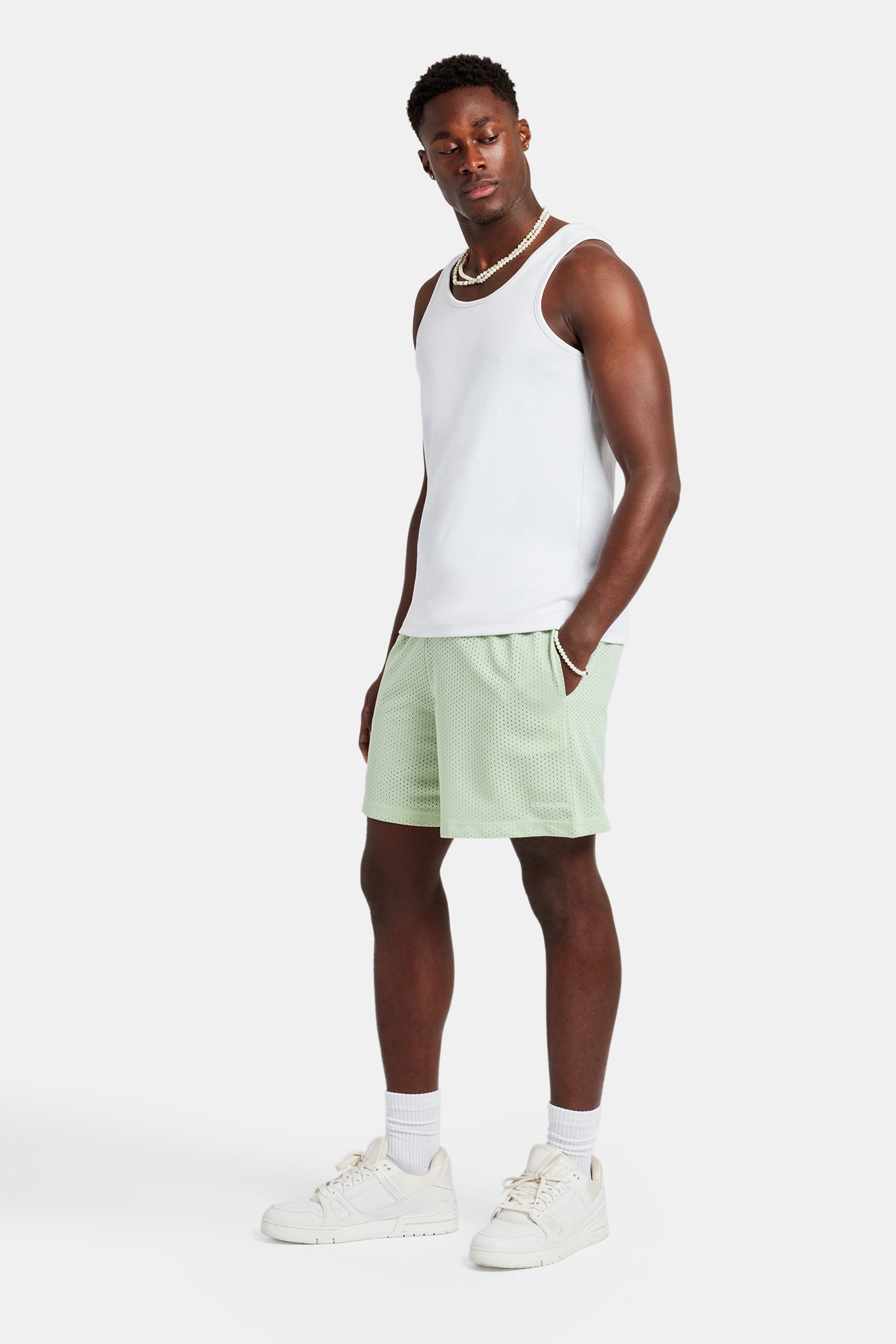 AmalfiGold Embroidered Mesh Short - Sage