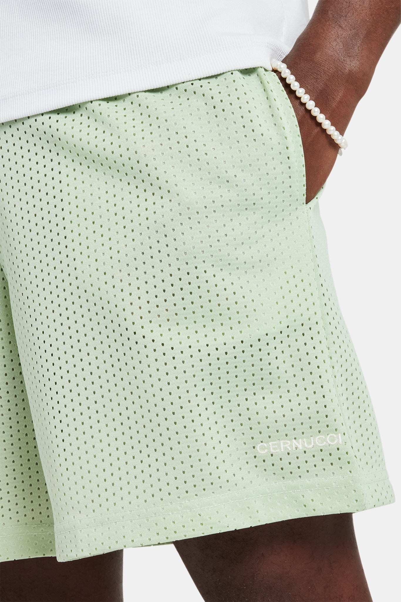 AmalfiGold Embroidered Mesh Short - Sage
