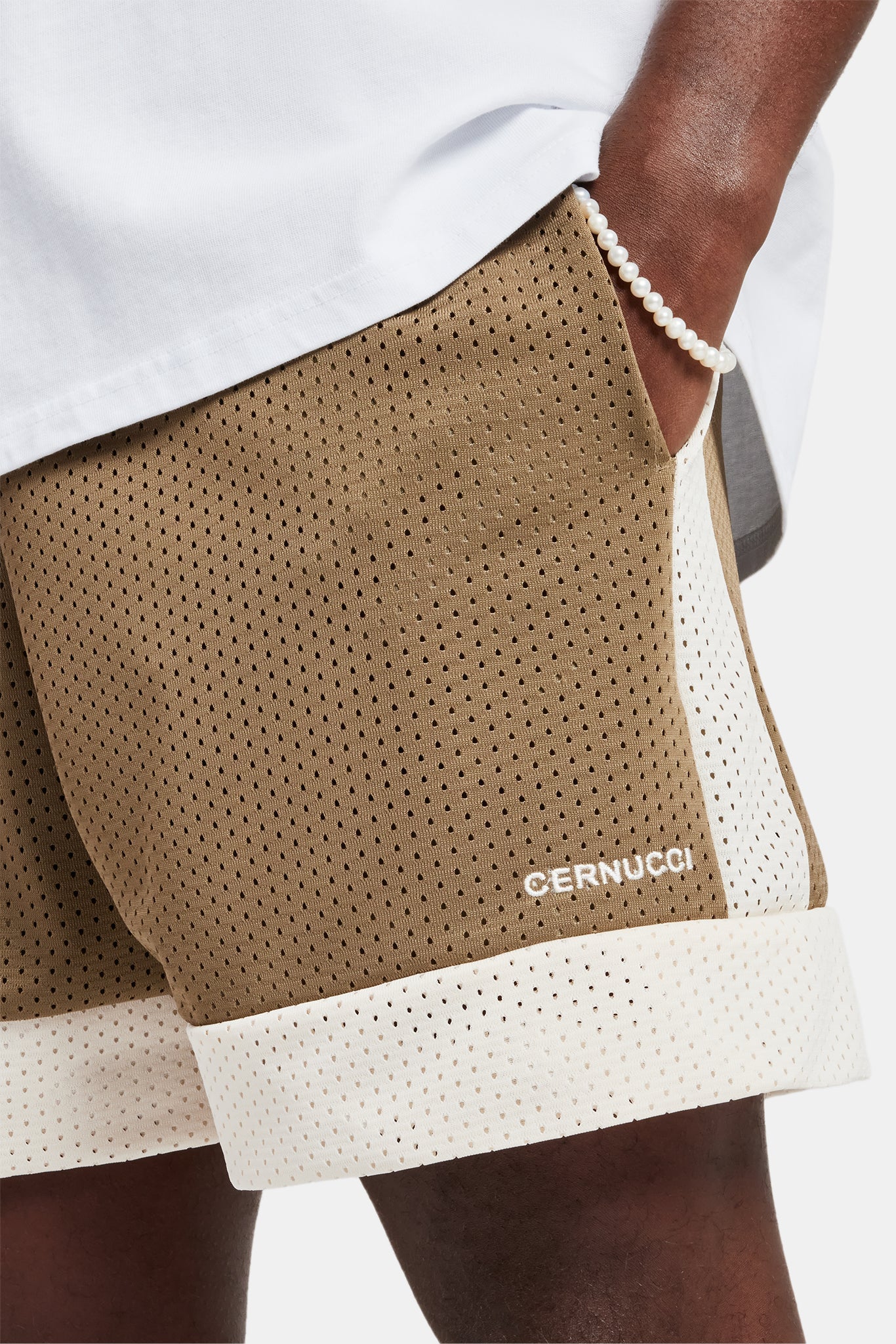 AmalfiGold Panel Mesh Short - Taupe