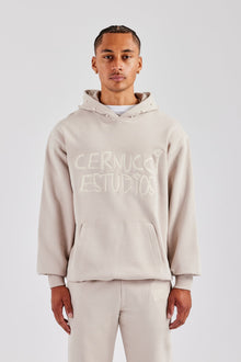 Washed Contrast Stitch Pearl Hoodie - Stone