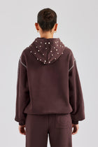 Contrast Stitch Pearl Hoodie - Chocolate