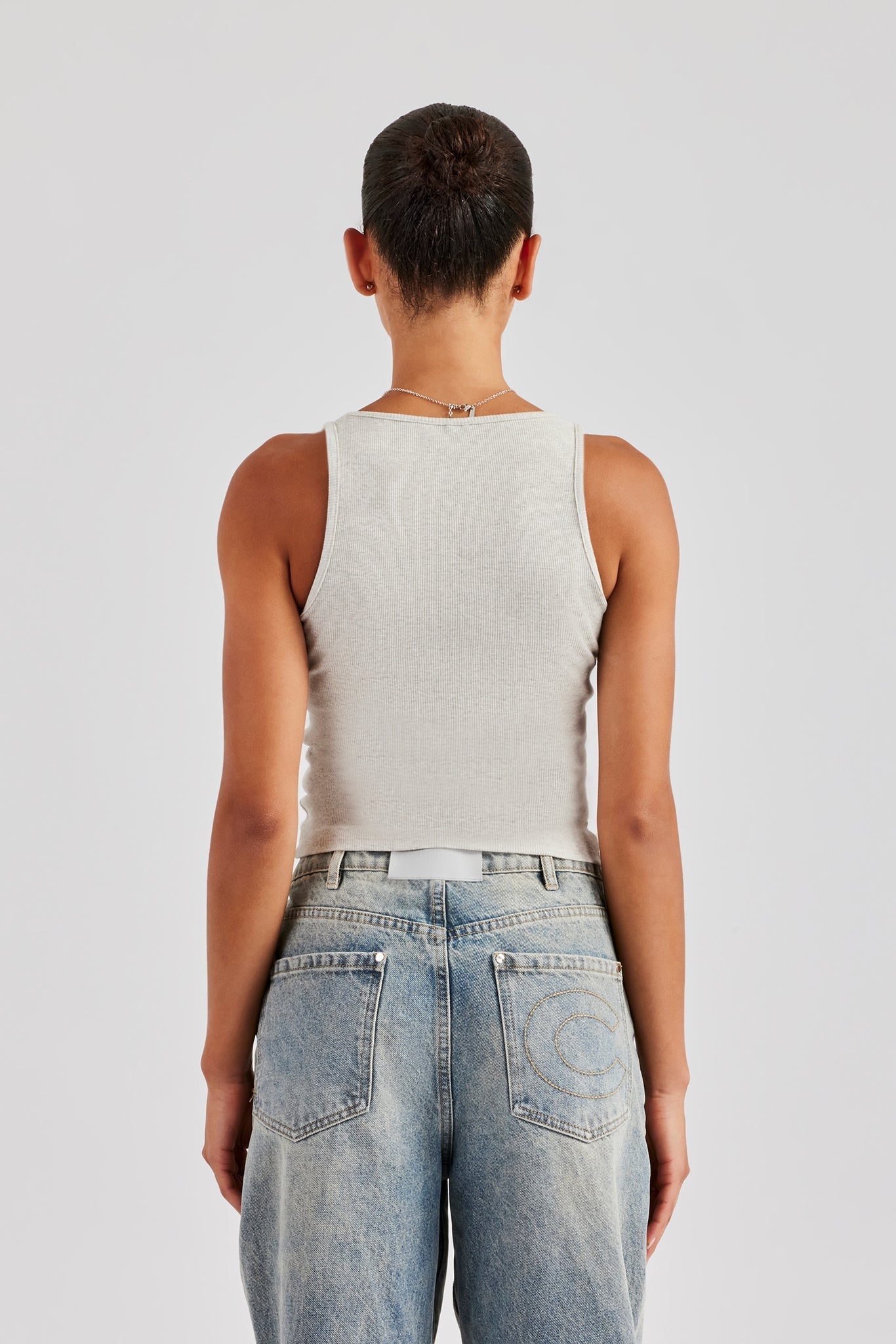 AmalfiGold Embroidered Vest Top - Grey Marl