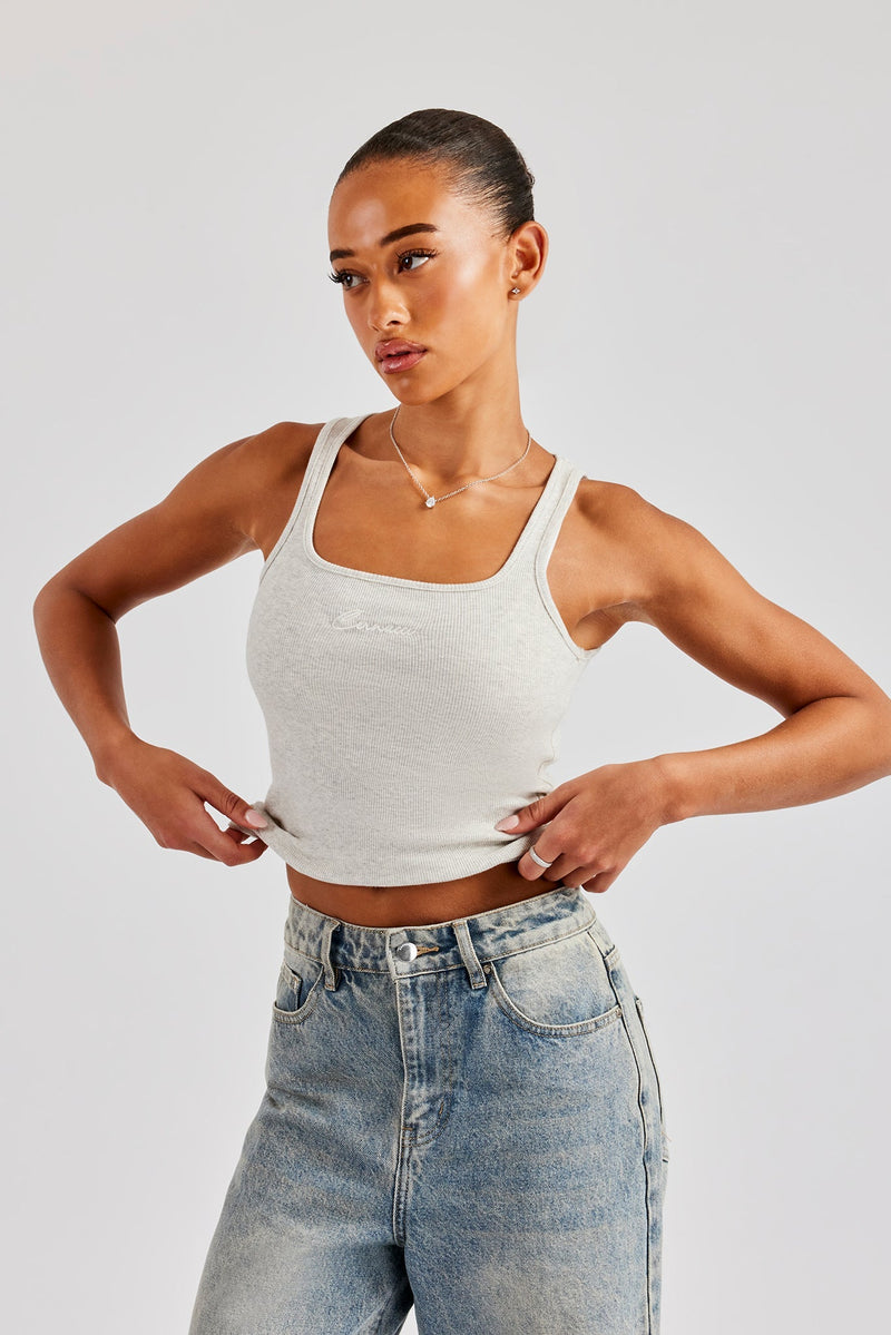AmalfiGold Embroidered Vest Top - Grey Marl