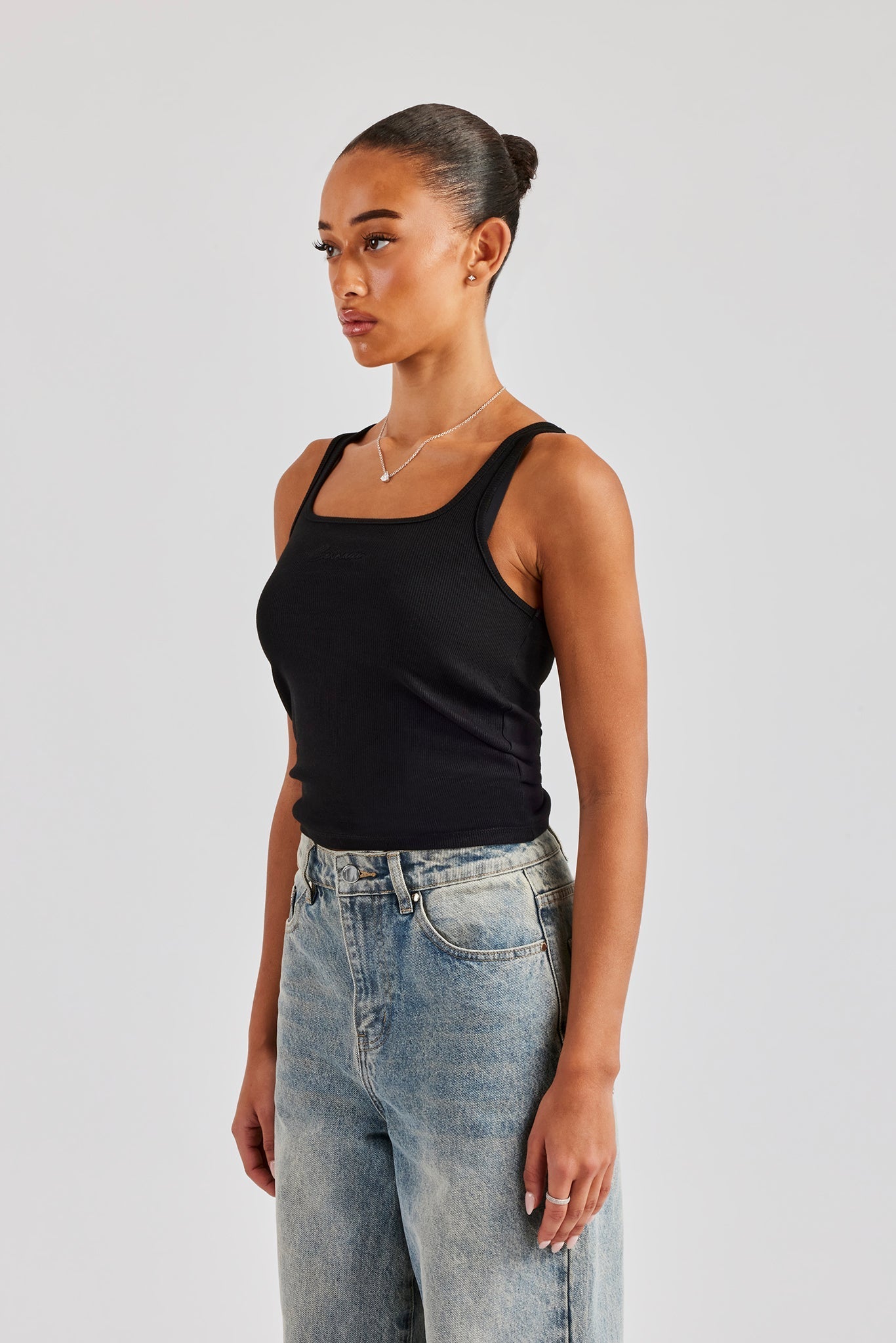 AmalfiGold Embroidered Vest Top - Black