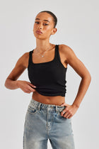AmalfiGold Embroidered Vest Top - Black