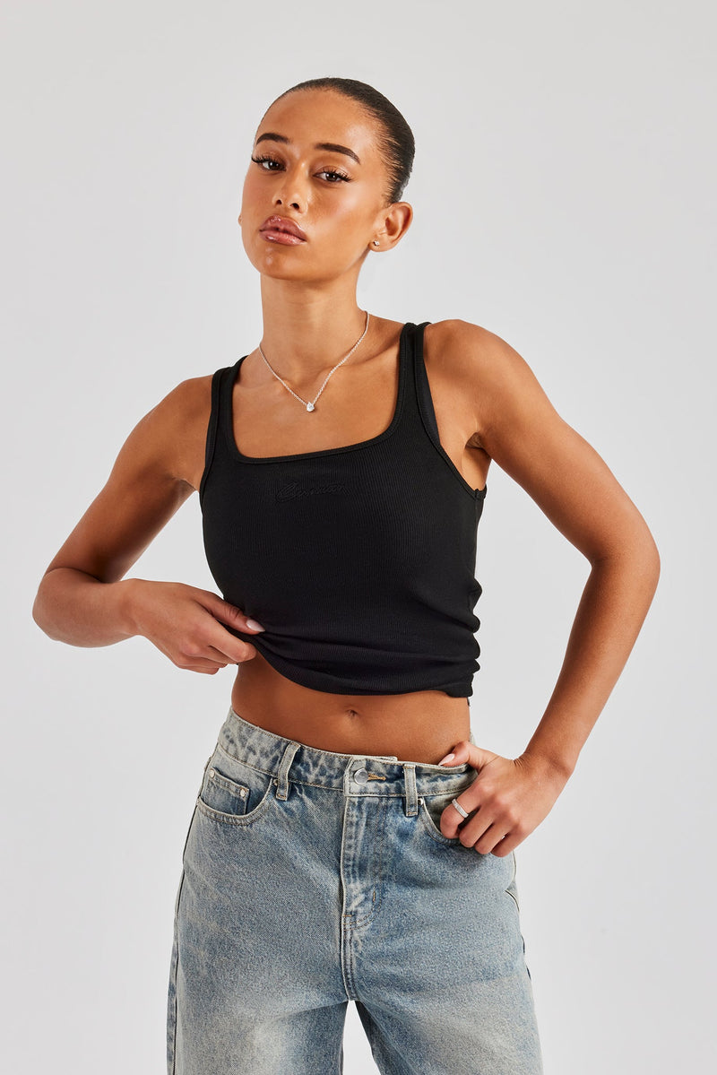 AmalfiGold Embroidered Vest Top - Black