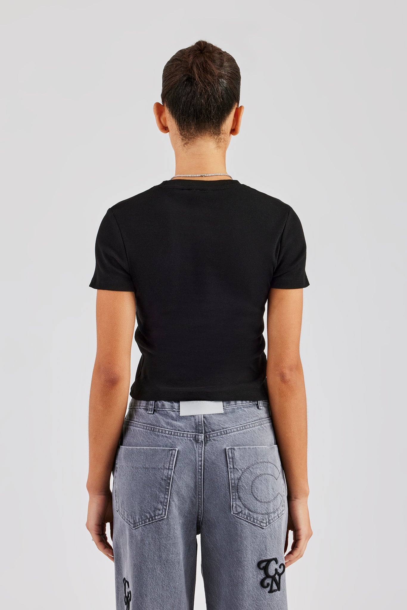 AmalfiGold Embroidered Rib Baby Tee - Black