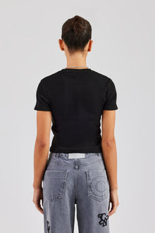 AmalfiGold Embroidered Rib Baby Tee - Black