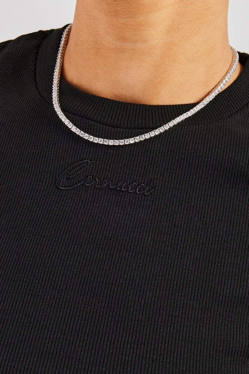 AmalfiGold Embroidered Rib Baby Tee - Black