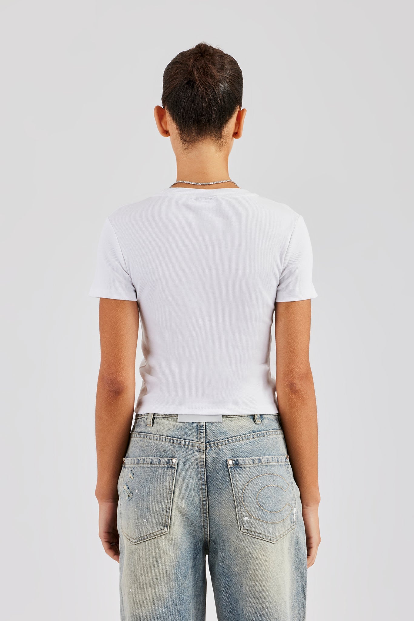 AmalfiGold Embroidered Rib Baby Tee - White