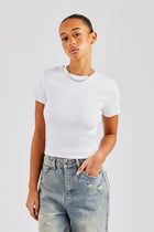 AmalfiGold Embroidered Rib Baby Tee - White