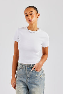 AmalfiGold Embroidered Rib Baby Tee - White