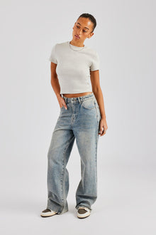 AmalfiGold Embroidered Rib Baby Tee - Ash Grey