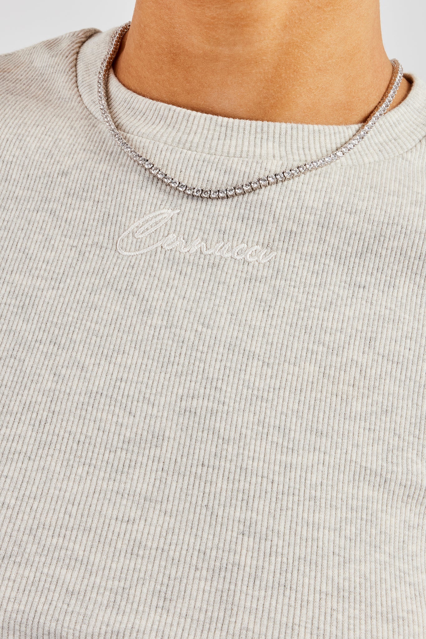 AmalfiGold Embroidered Rib Baby Tee - Ash Grey