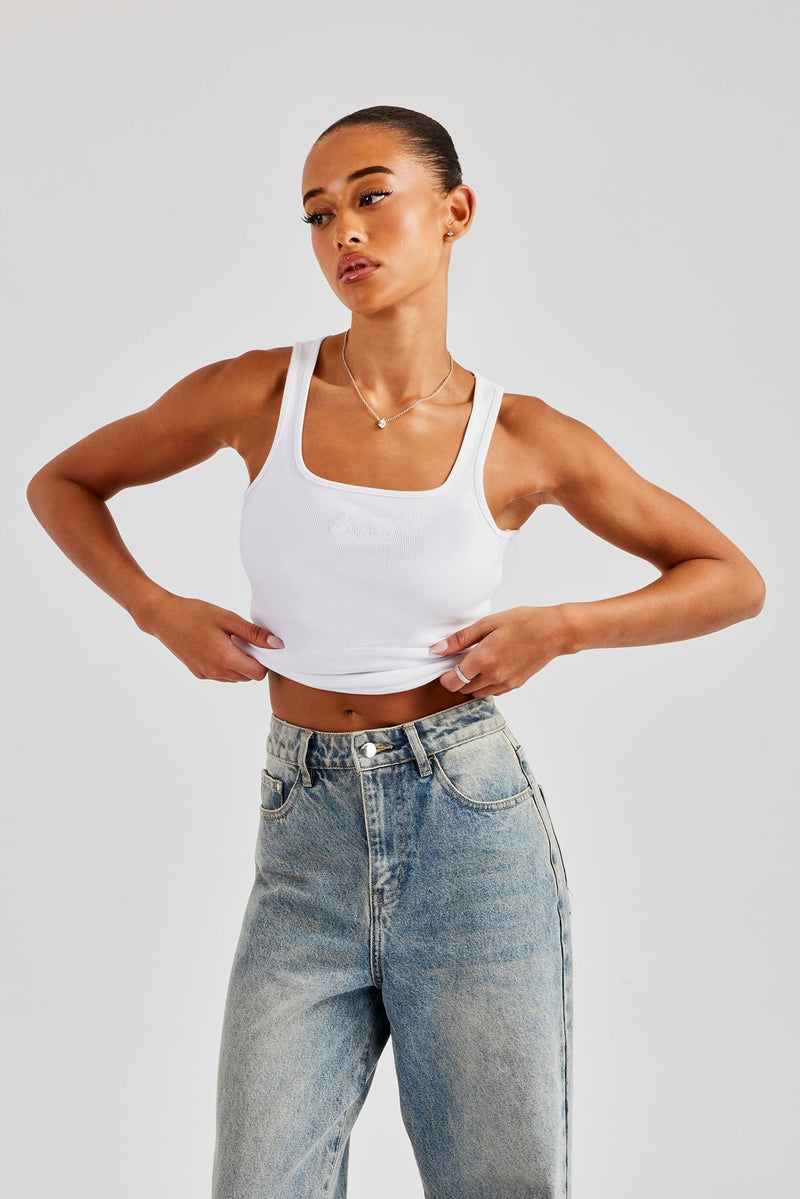 AmalfiGold Embroidered Vest Top - White