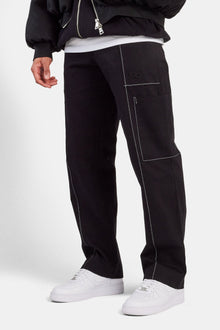 Relaxed Contrast Stitch Cargo Trouser - Black