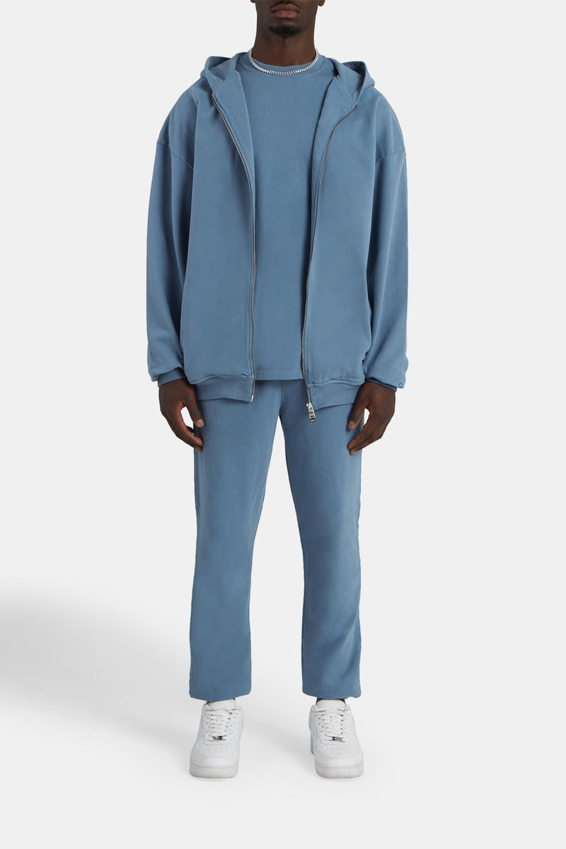 Oversized Zip Through Hoodie - Steel Blue