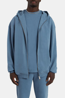 Oversized Zip Through Hoodie - Steel Blue