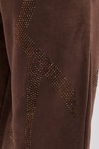 Rhinestone Diamond Cuffed Jogger - Chocolate