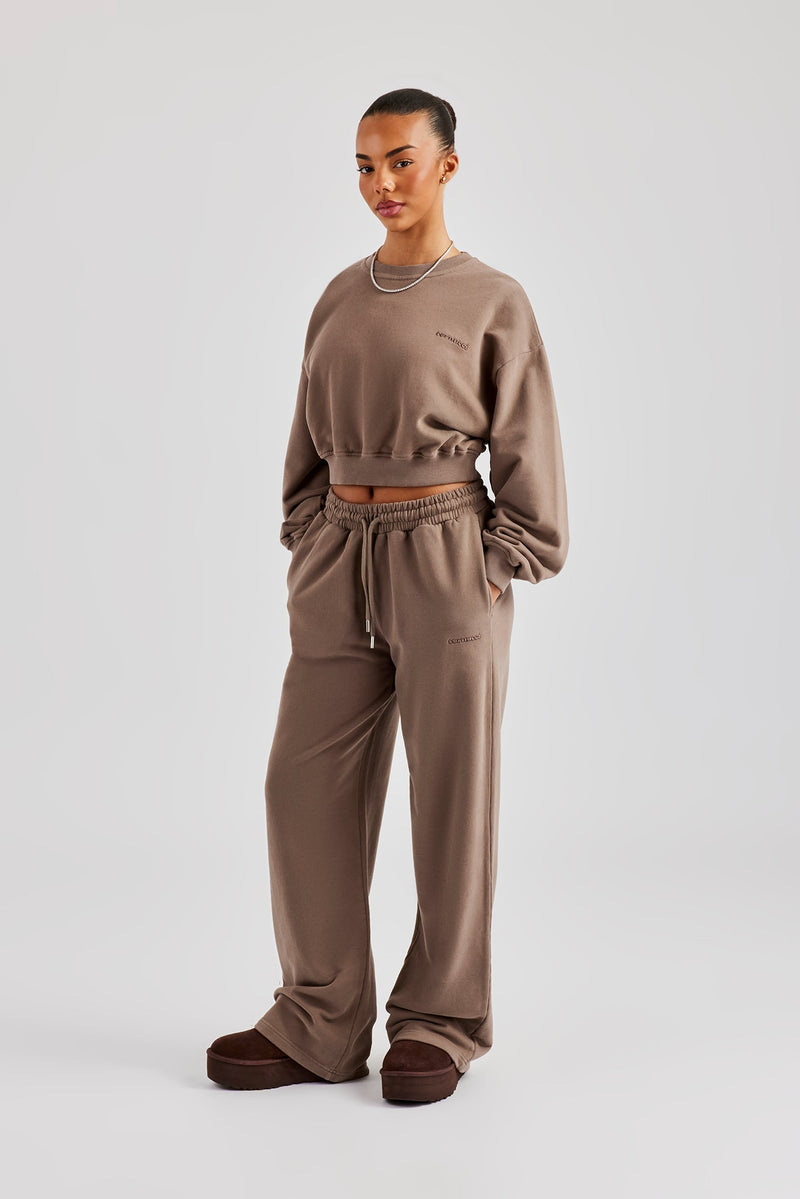 AmalfiGold Cropped Hoodie & Wide Leg Jogger - Taupe