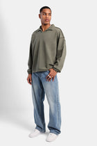 Long Sleeve Collared Sweatshirt - Washed Green