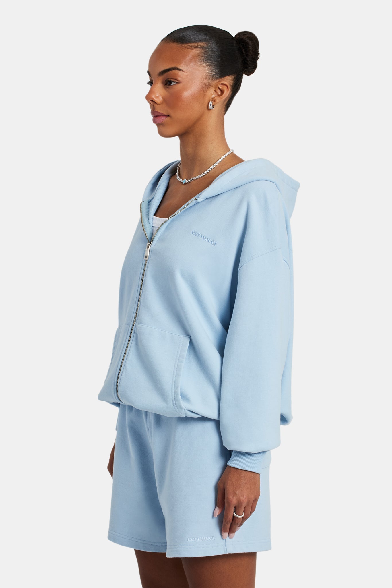 AmalfiGold Zip Through Hoodie - Light Blue