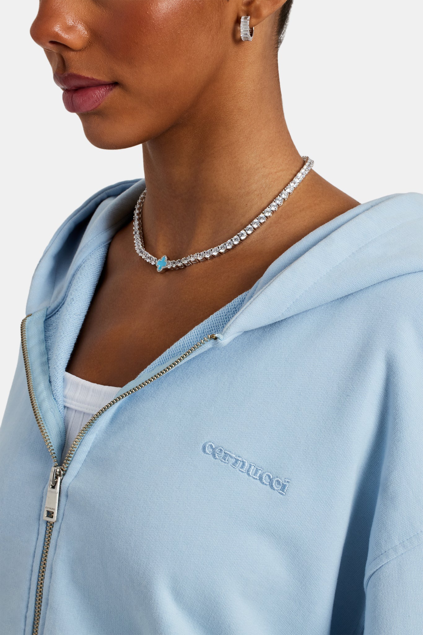 AmalfiGold Zip Through Hoodie - Light Blue