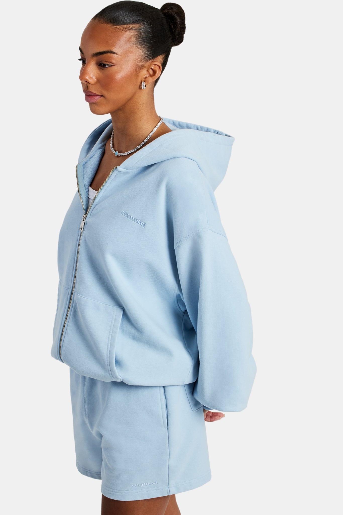 AmalfiGold Zip Through Hoodie - Light Blue