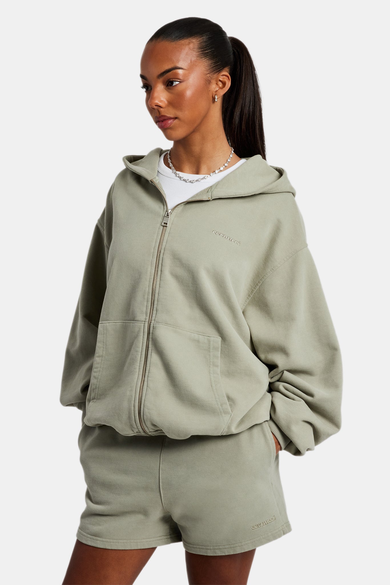 AmalfiGold Zip Through Hoodie & Short Set - Sage