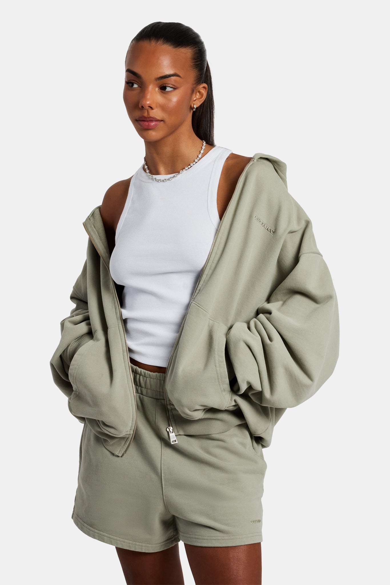 AmalfiGold Zip Through Hoodie & Short Set - Sage
