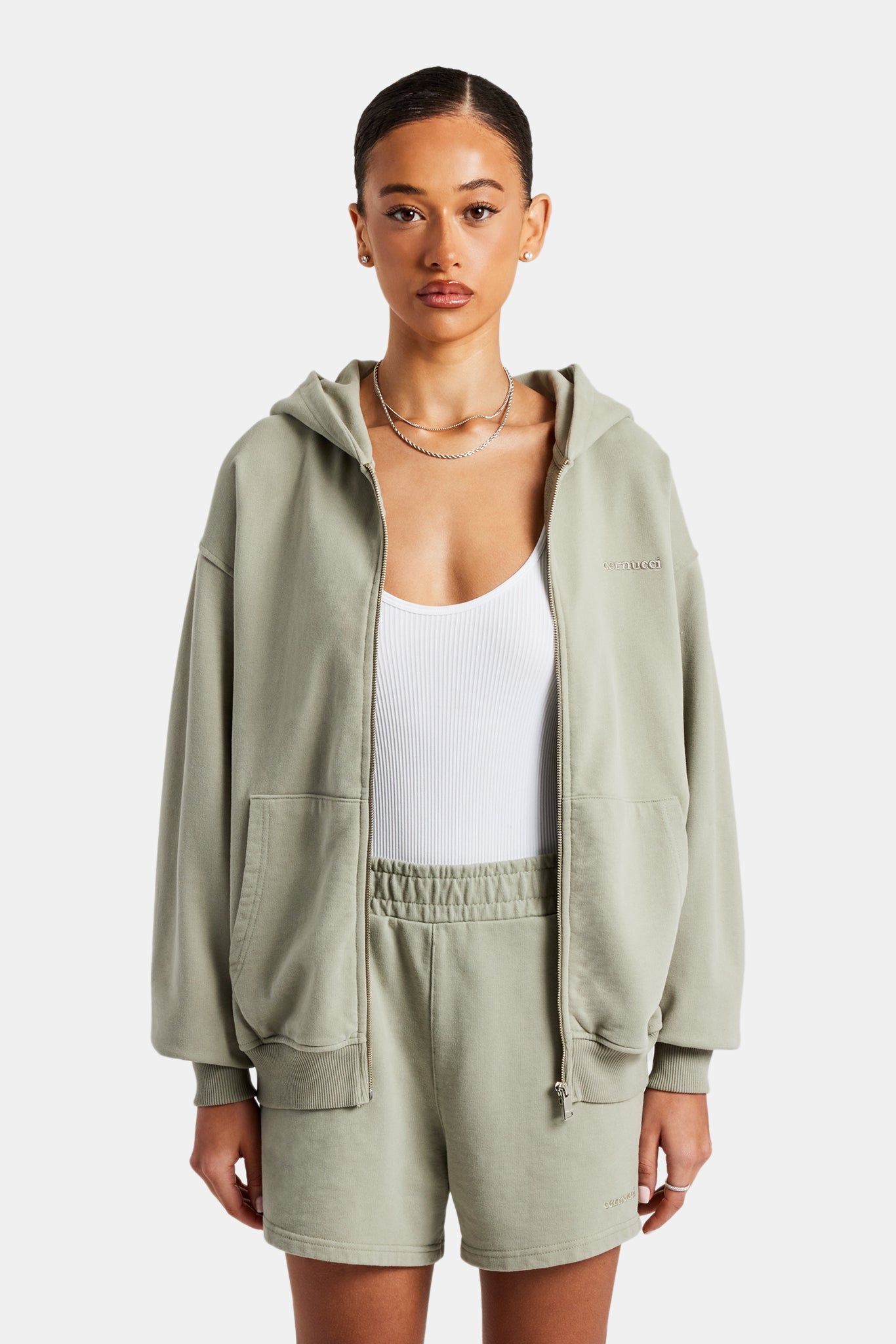 AmalfiGold Zip Through Hoodie - Sage