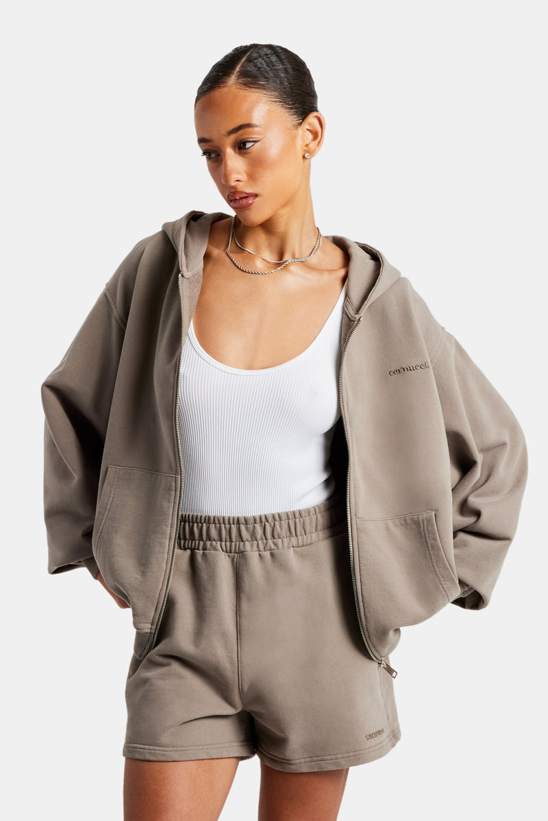 AmalfiGold Zip Through Hoodie - Taupe