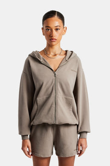 AmalfiGold Zip Through Hoodie & Short Set - Taupe