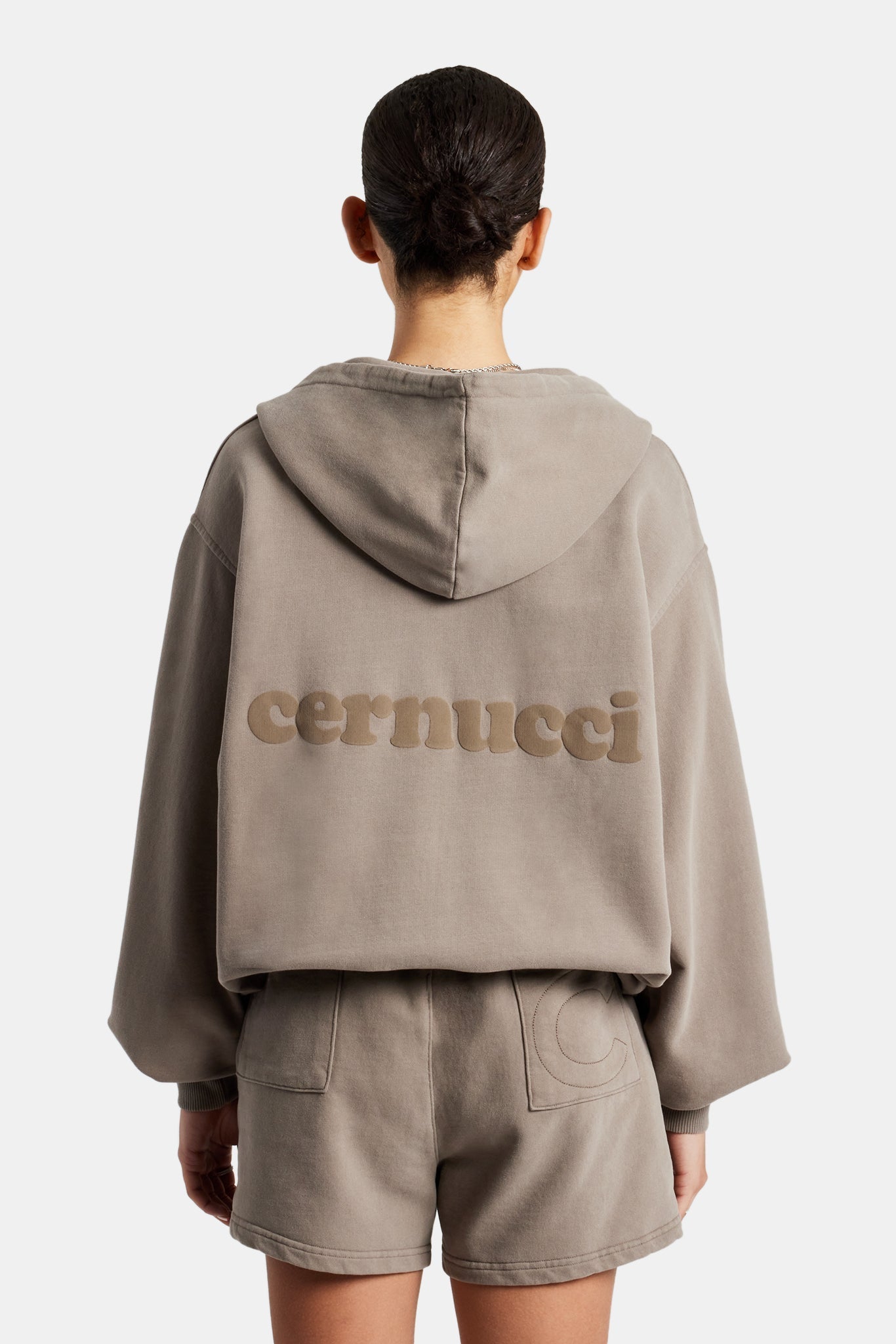 AmalfiGold Zip Through Hoodie & Short Set - Taupe