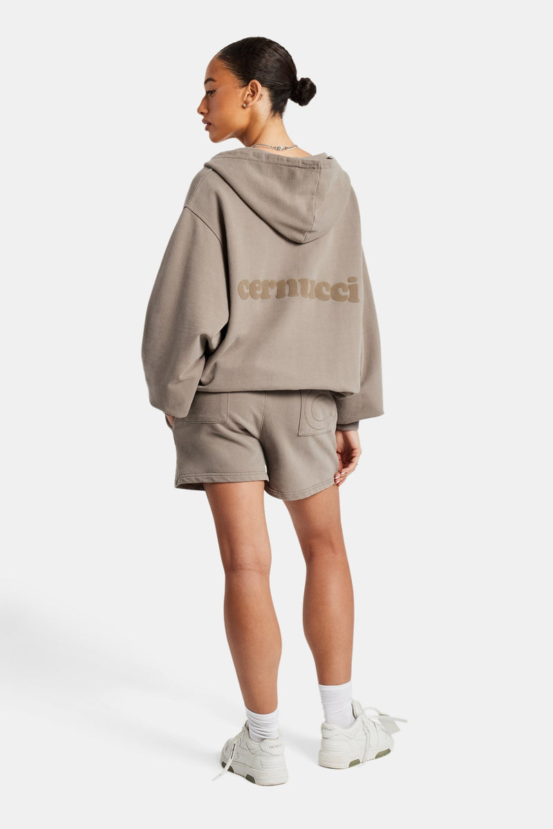 AmalfiGold Zip Through Hoodie & Short Set - Taupe