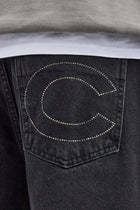 Relaxed Rhinestone Pocket Detail Jeans  - True Black