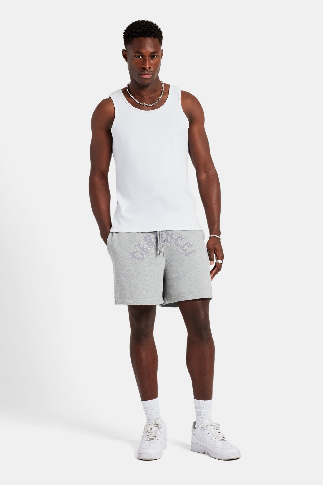 AmalfiGold Embroidered Shorts - Ash Grey