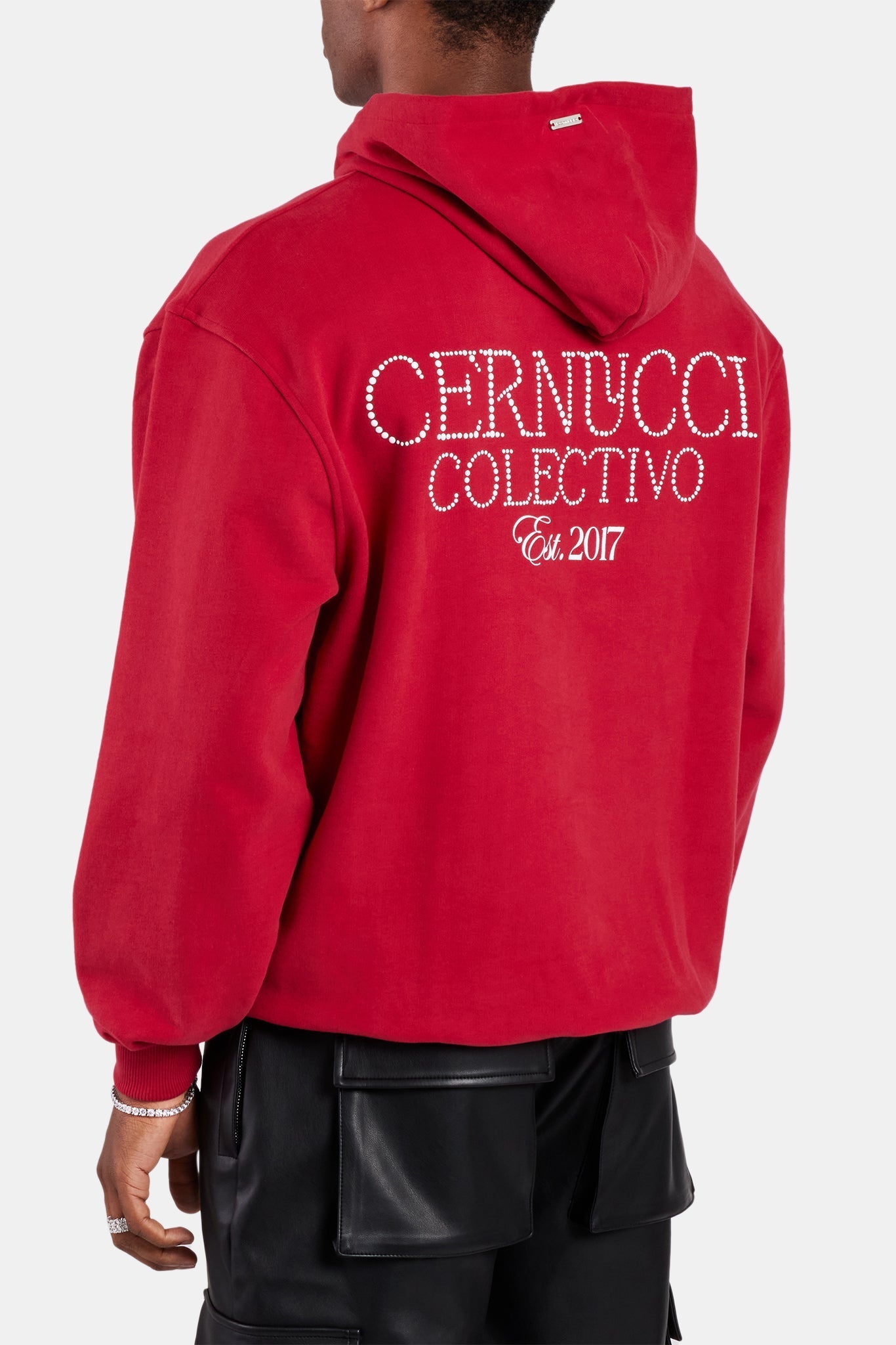 AmalfiGold Pearl Embellished Hoodie - Red