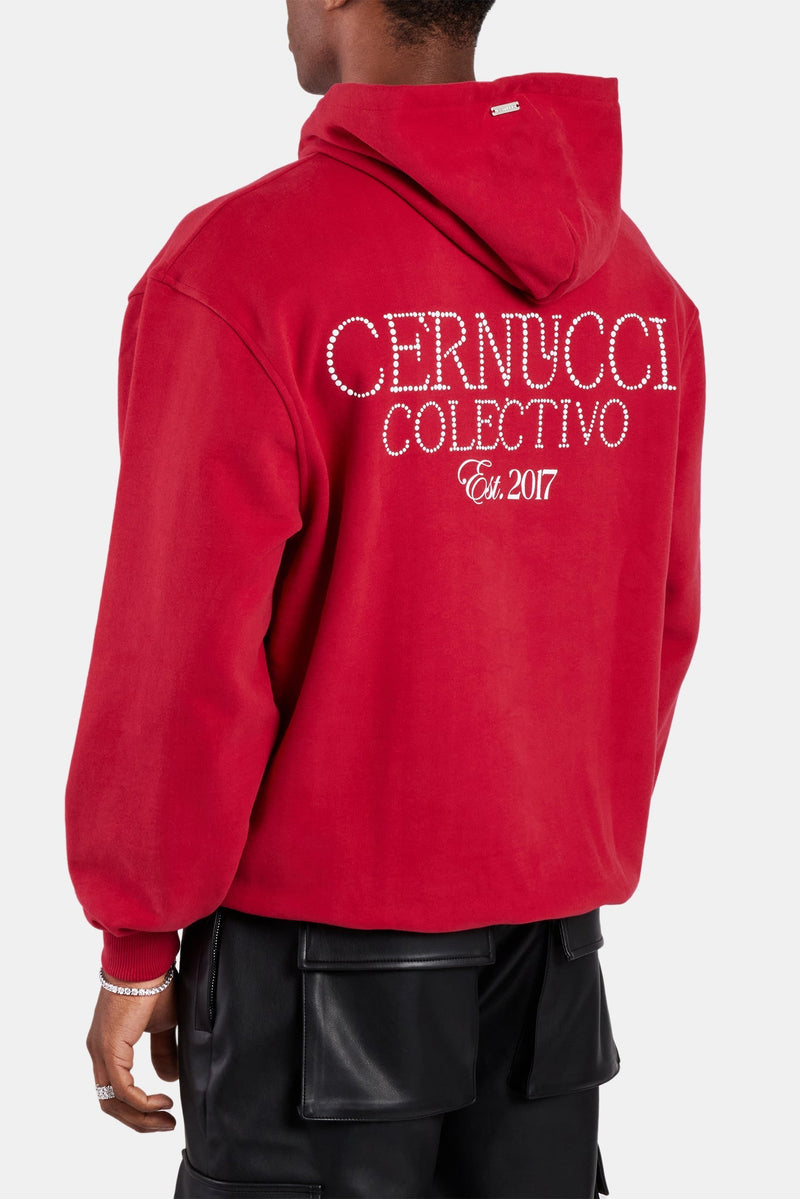 AmalfiGold Pearl Embellished Hoodie - Red