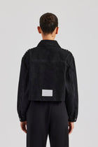 Stud Cropped Denim Jacket - Washed Black