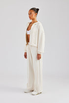 Raw Edge Zip Through Hoodie and Jogger Set - Off White