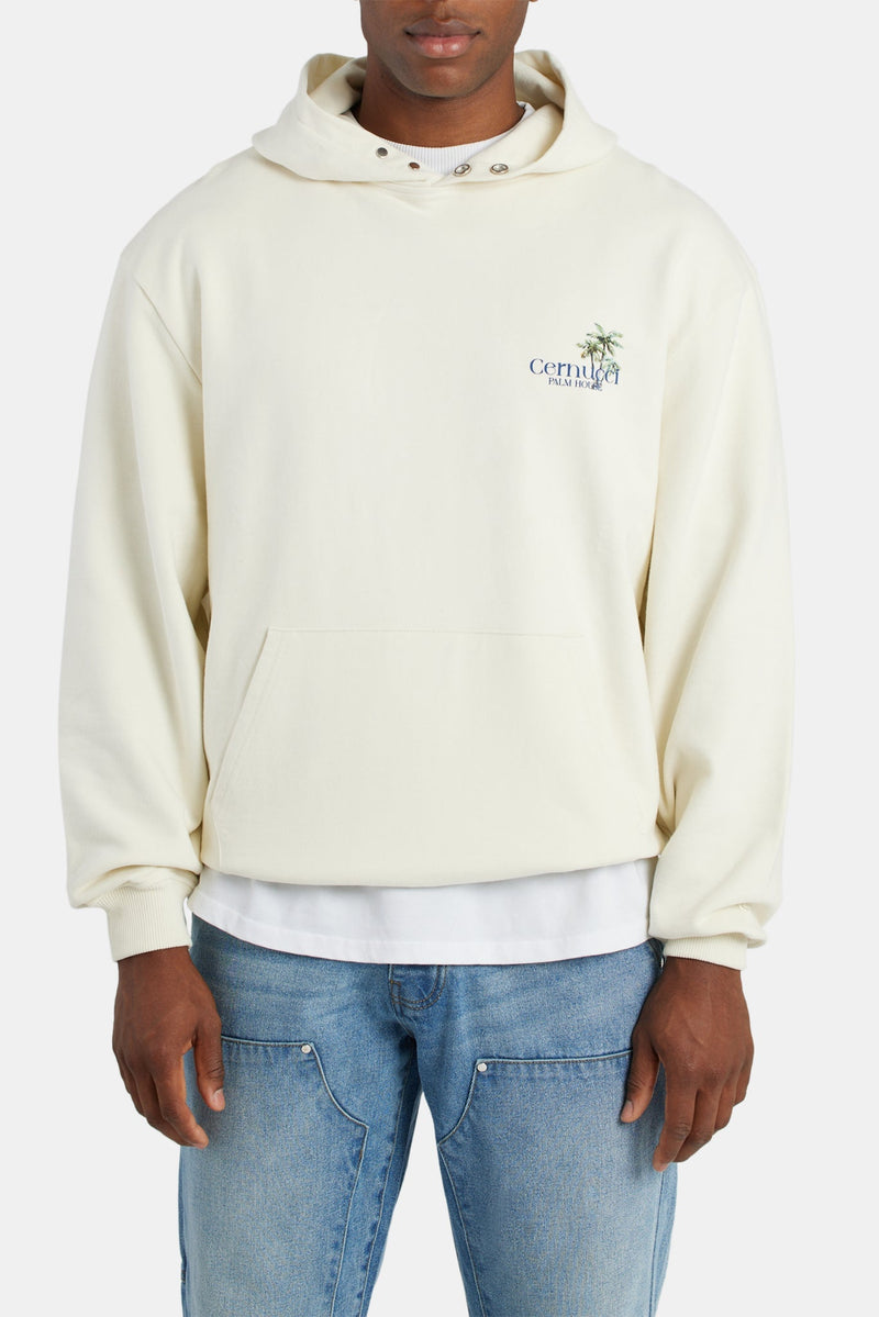 AmalfiGold Palm House Graphic Hoodie - Ecru