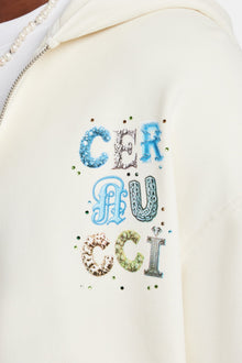 AmalfiGold Letter Rhinestone Zip Through Hoodie & Short Set - Off White