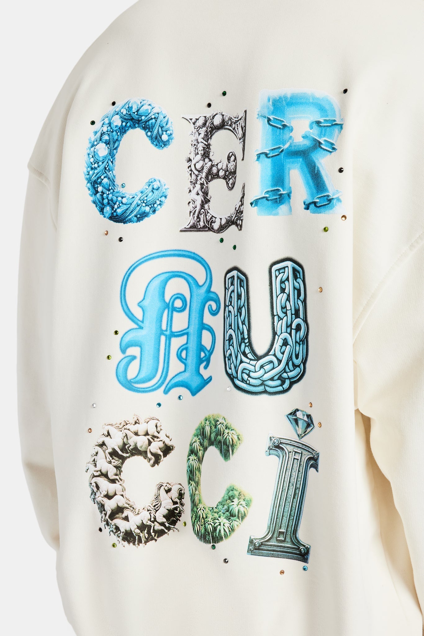 AmalfiGold Letter Rhinestone Zip Through Hoodie & Short Set - Off White