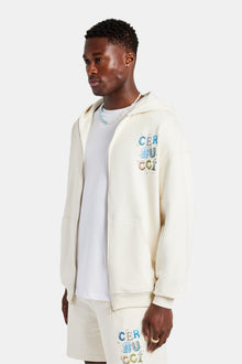 AmalfiGold Letter Rhinestone Zip Through Hoodie - Off White