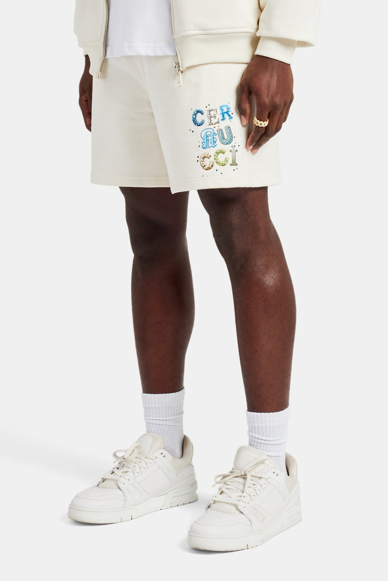 AmalfiGold Relaxed Letter Rhinestone Shorts - Off White