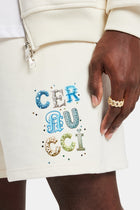 AmalfiGold Relaxed Letter Rhinestone Shorts - Off White