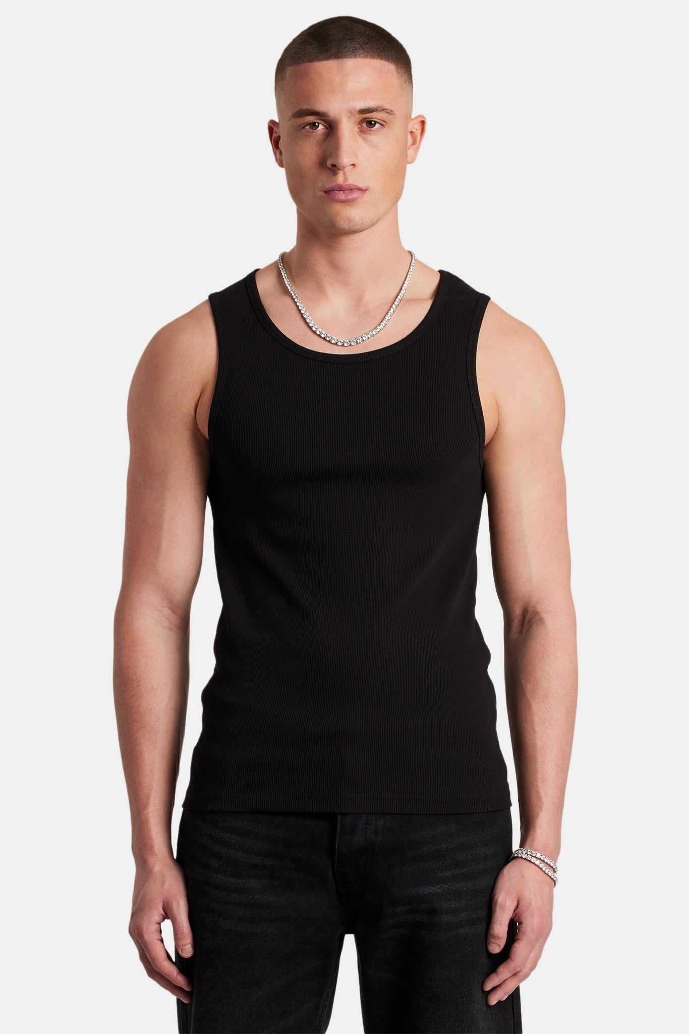AmalfiGold Muscle Fit Ribbed Vest - Black
