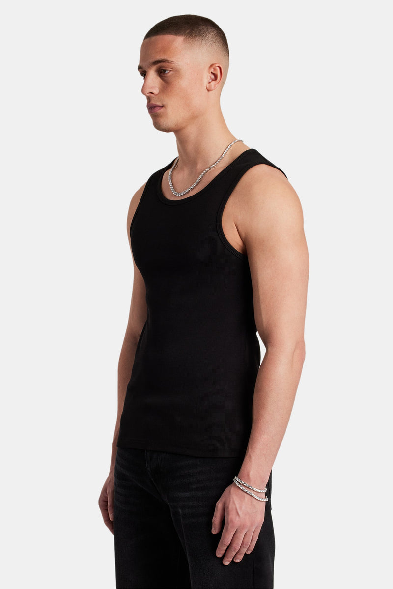 AmalfiGold Muscle Fit Ribbed Vest - Black